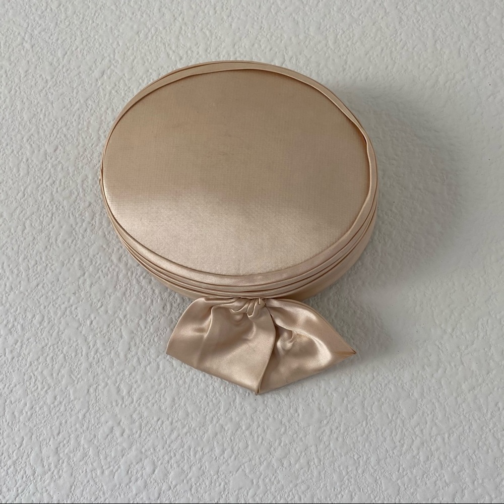 Vintage Satin Round Pillbox Hat in Champagne